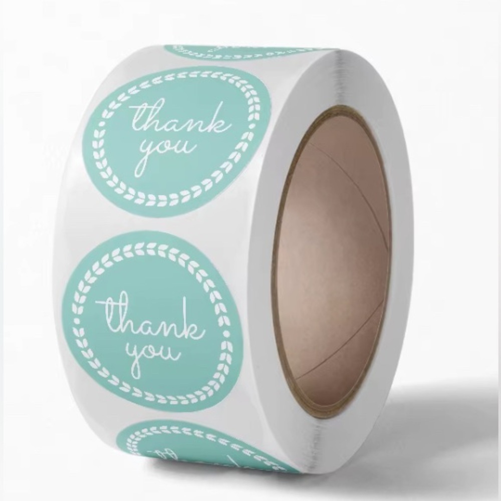 Thank You Sticker Labels 500 labels on roll 1 inch round, NWT Tiffany Blue color